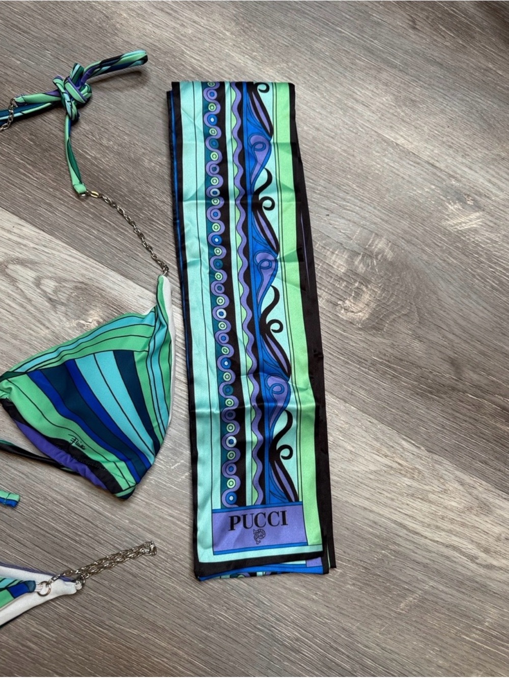Emilio Pucci Blue & Green Printed Bikini with Matching Scarves - Picture 3 of 3
